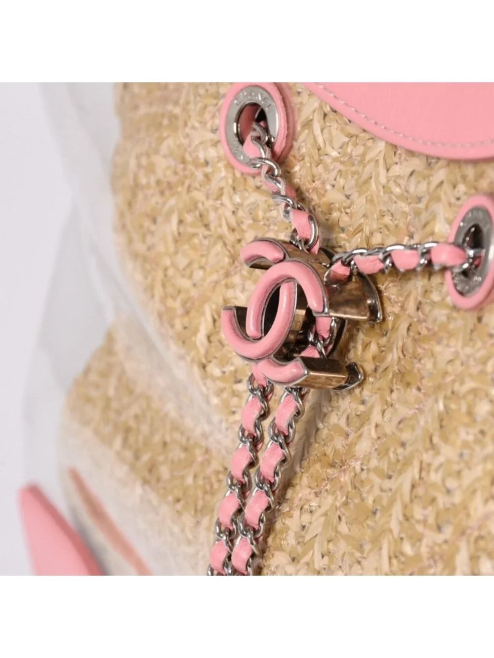 Chanel 31 Large Shopping Bag CC Logo Straw Leather Vinyl Pink